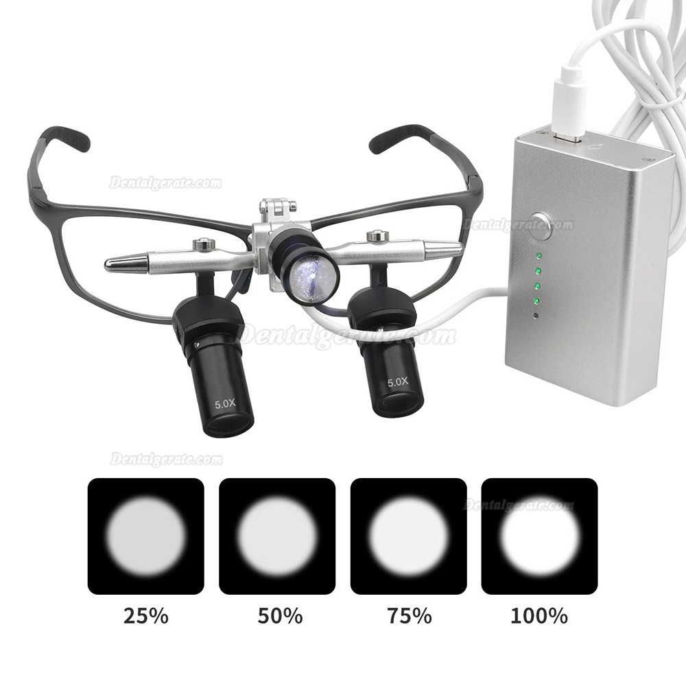 5,0-fach Dental Flip-up Ergonomic Lupenbrille mit Einstellbarem Pupillenabstand und 5 W LED-Licht